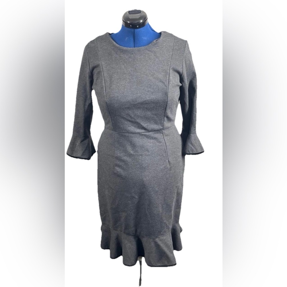 NANETTE LEPORE Velvet Trim Flounce Ponte‎ Dress $149 DARK HEATHER GREY Size 8